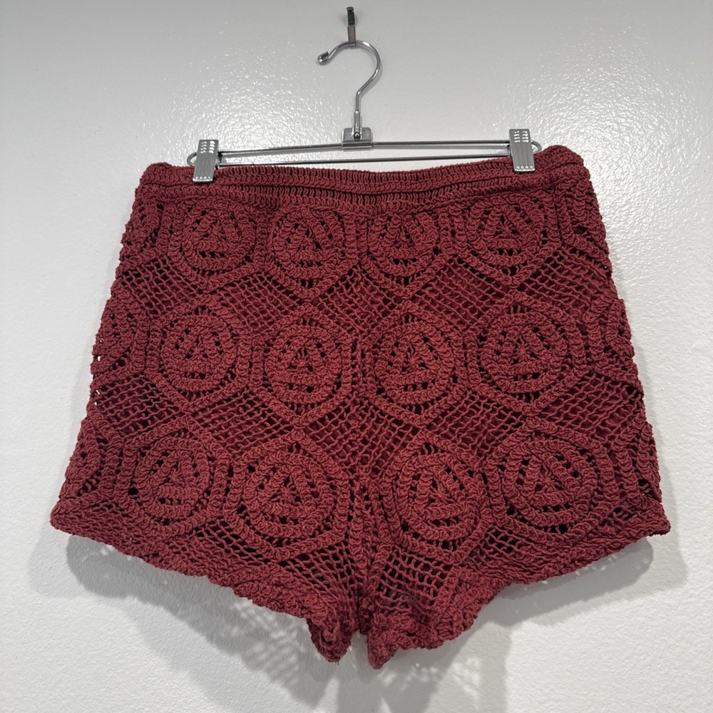 Zara Crochet Knit Shorts Red Size Large High Rise‎ Festival Boho Hippie Cottage